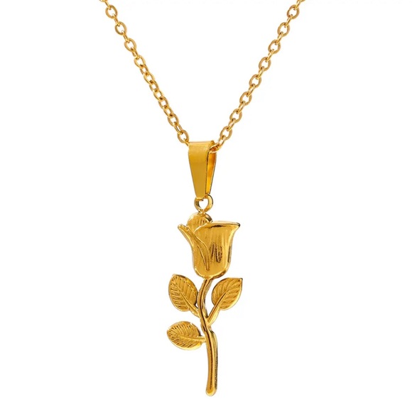 ◾️18k Gold Plated Rose Flower Pendant Necklace - Picture 2 of 9